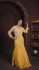 Radiant Yellow Embroidered Full-Sleeve Blouse & Cascading Ruffle Skirt Set