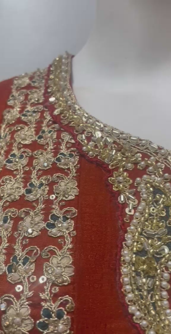 Orange Teal Embroidered Kurta Set