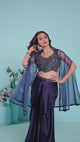 Midnight Blue Pre-Draped Saree with Embellished Blouse & Sheer Cape