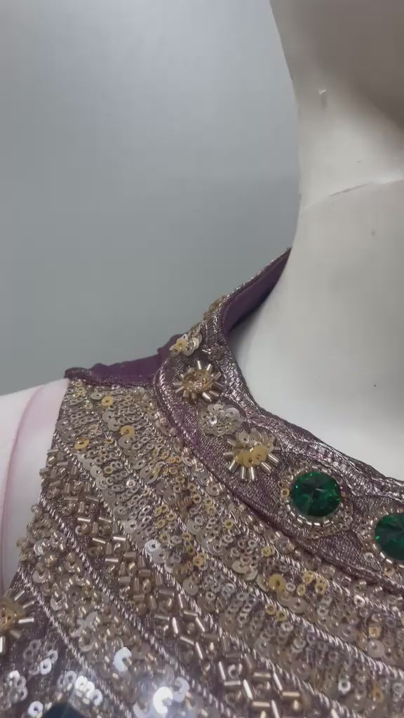 Mauve Gold Jewel Embroidered Palazzo Drape Set