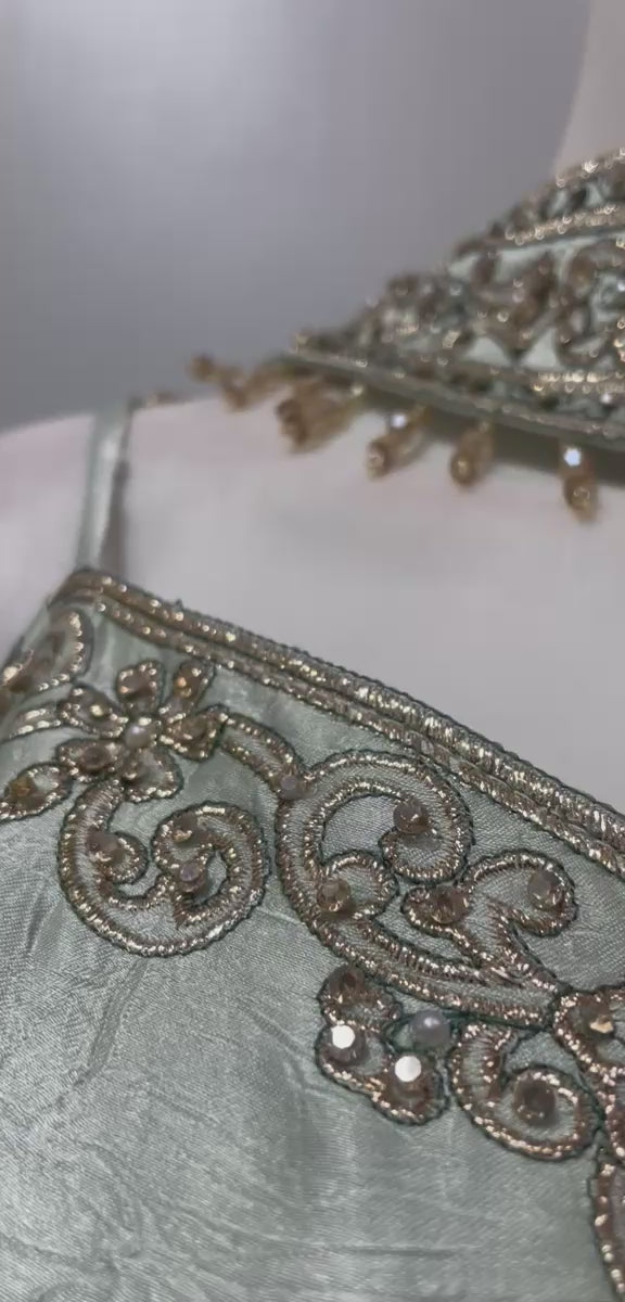 Pistachio Gold Embroidered Sharara Couture Ensemble