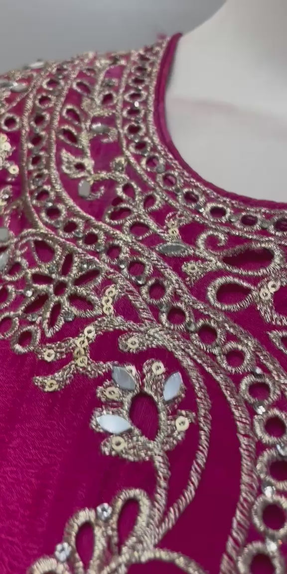 Fuchsia Pink Hand-Crafted Palazzo Suit with Dupatta | Label S4U