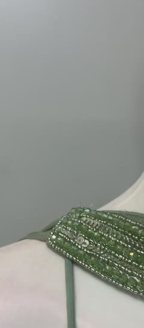 Olive Green Jewel Corset Draped Skirt Set