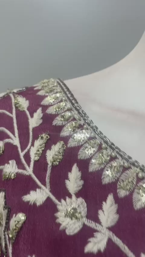 Dusty Plum Antique Gold Floral Anarkali Set
