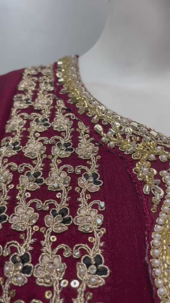 Wine Ivory Embroidered Kurta Set