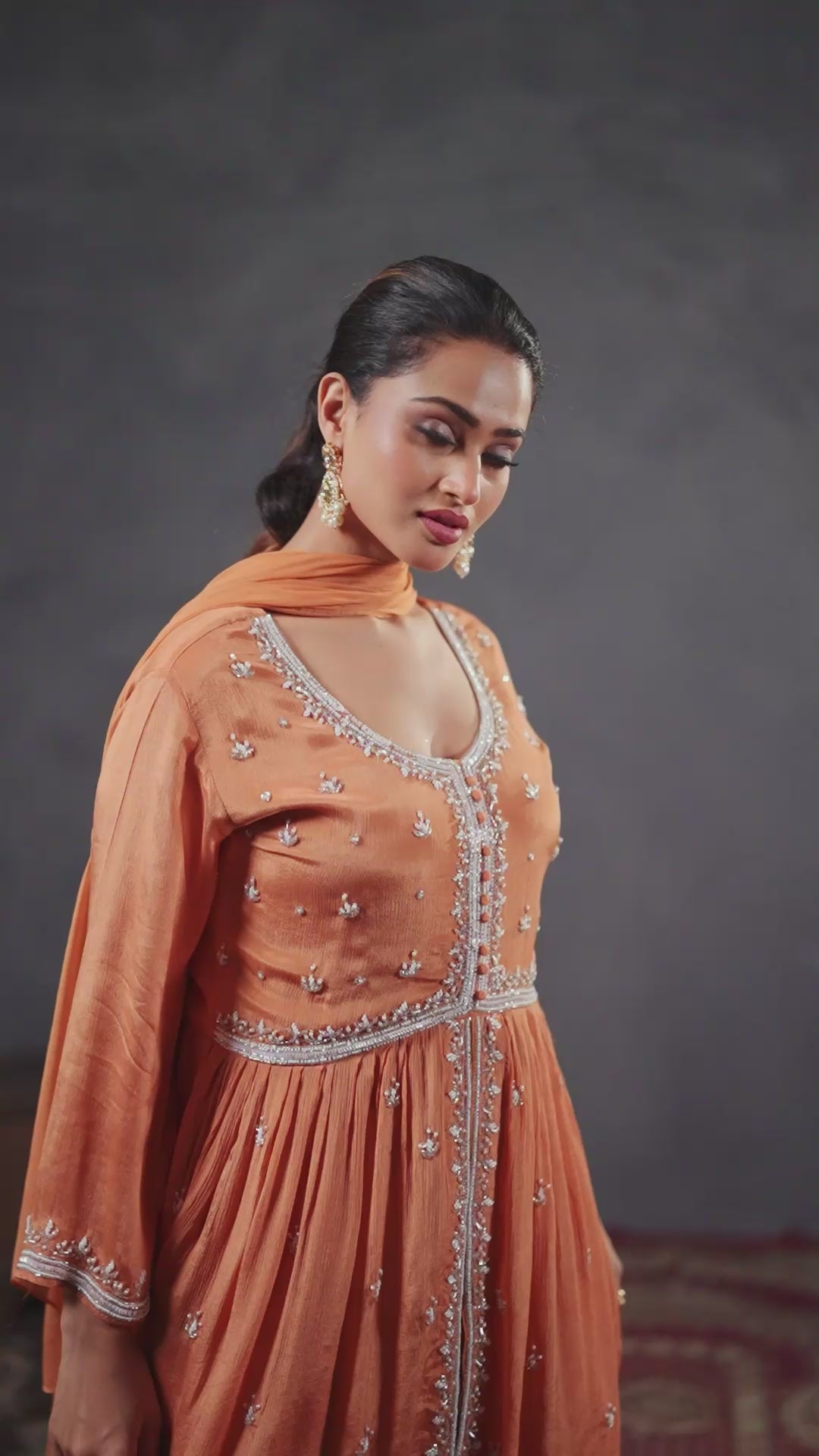Burnt Sienna Embroidered Kurta Sharara Set – Earthy Elegance with Subtle Radiance