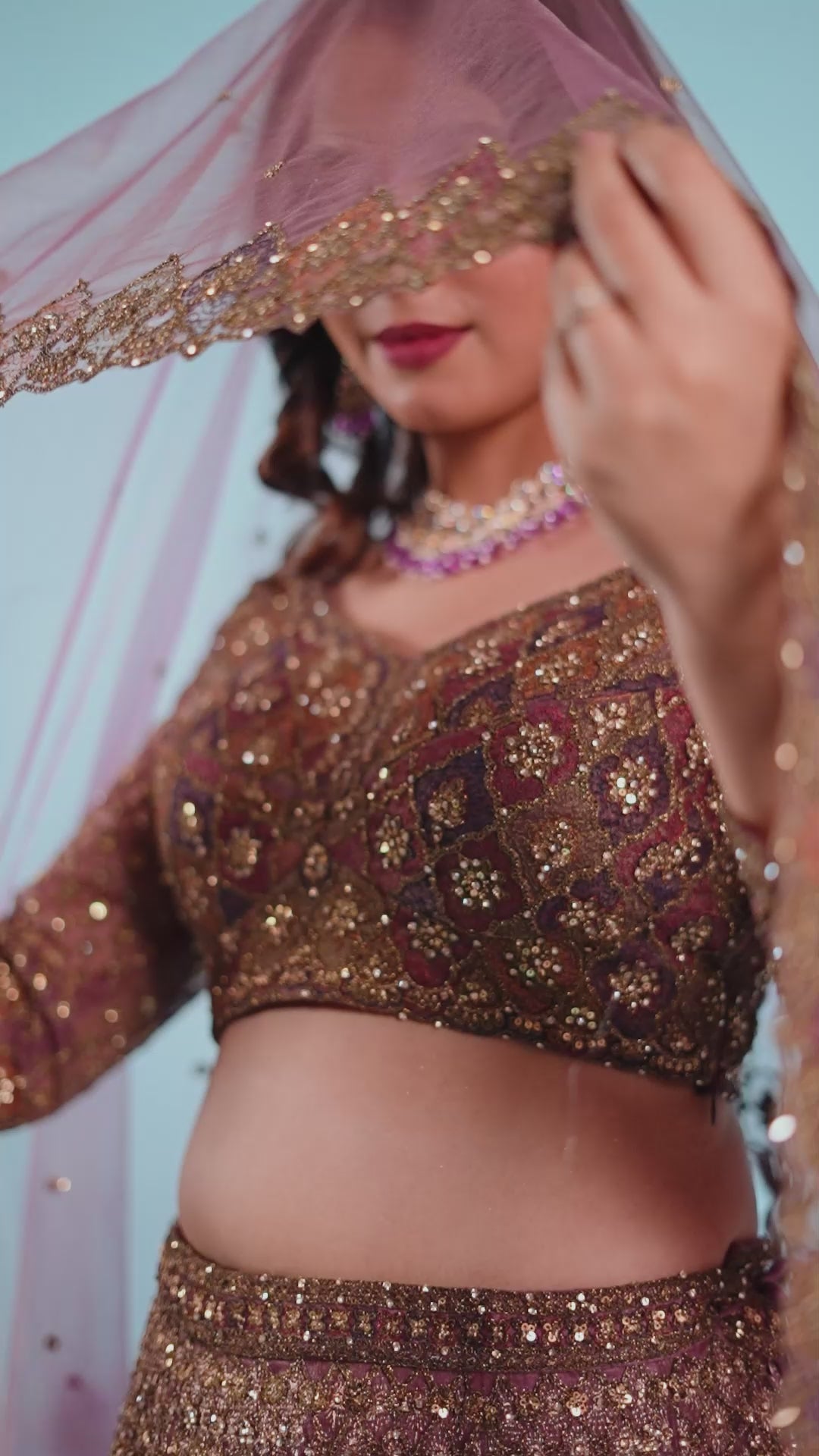 Antique Mauve Embroidered Lehenga Choli – Vintage Bridal Couture