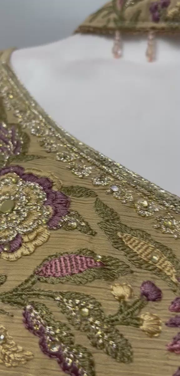 Olive Floral Embroidered Gharara Set