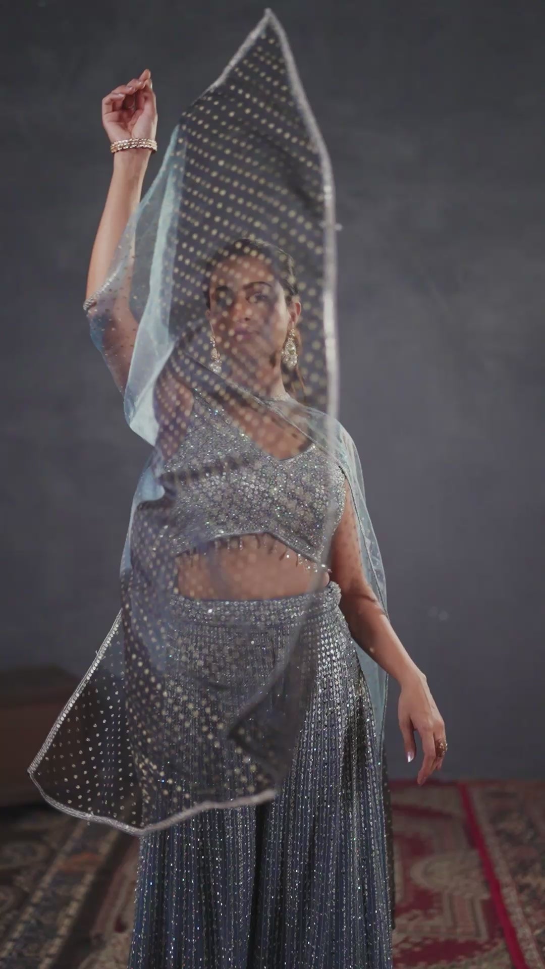 Steel Grey Sequin Sharara Set – Regal Sparkle with Modern Gracr