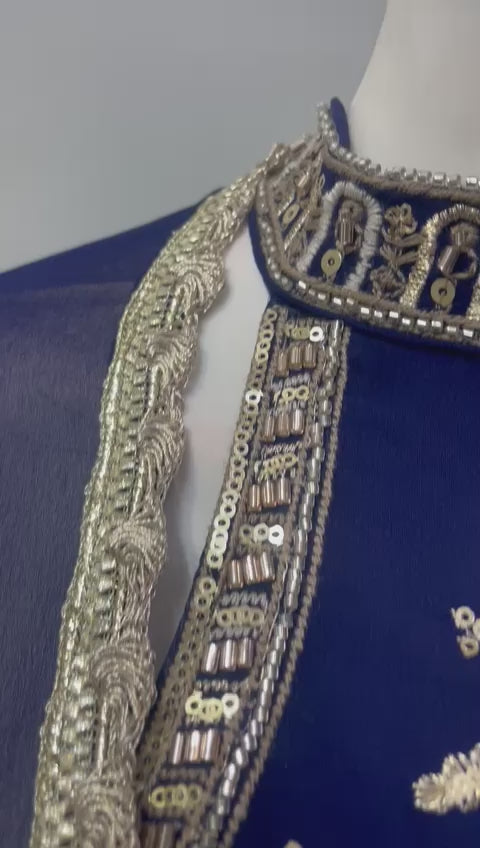 Royal Blue Gold Peacock Zari Lehenga Set