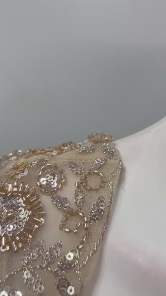 Champagne Gold Crystal Pre-Draped Saree Set