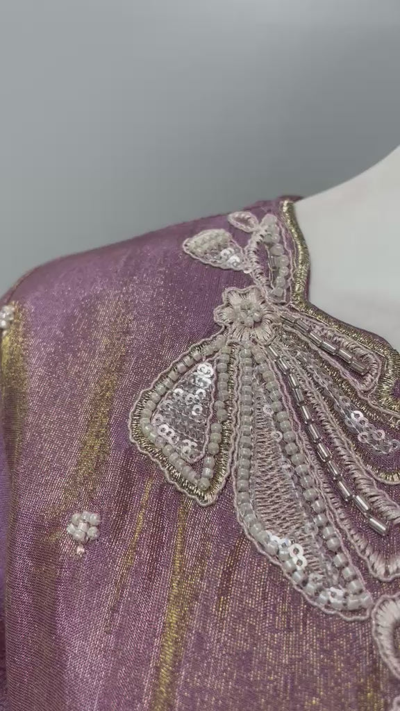 Mauve Gold Embroidered Sharara Set