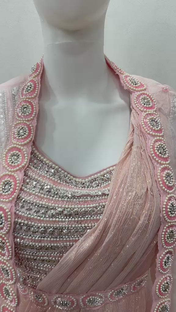 Blush Pearl Cape Saree Couture Ensemble