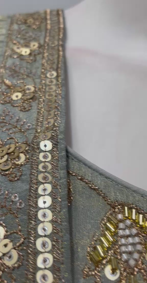 Silver Sage Gold Embroidered Sharara Couture Ensemble