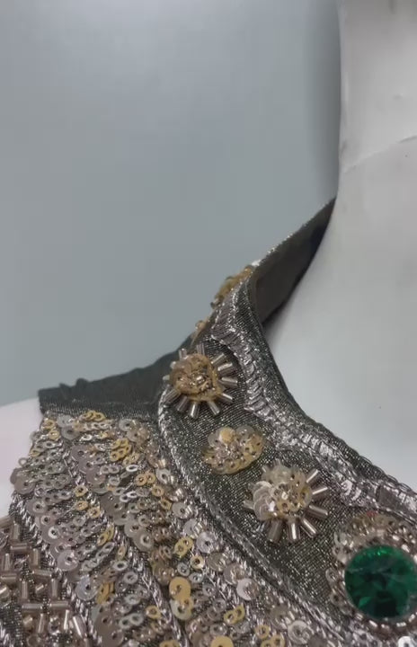 Olive Gold Embroidered Palazzo Drape Set