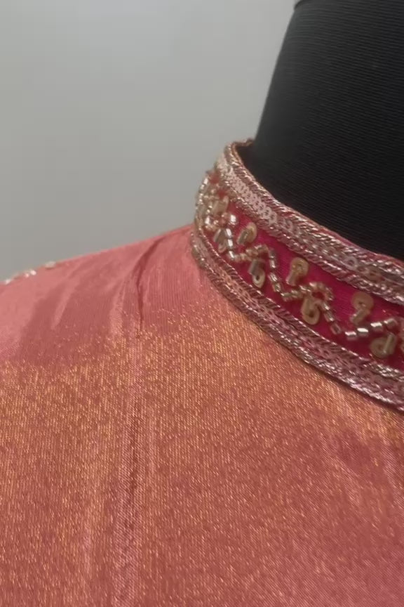 Coral Crimson Ombré Gold Peacock Mens Kurta