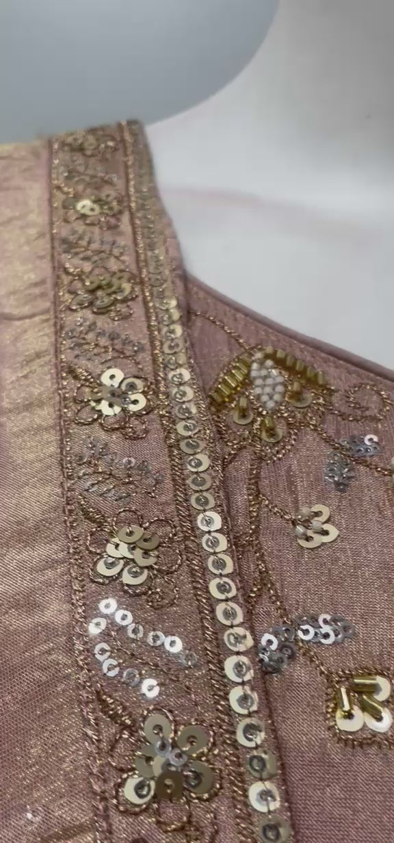 Dusty Peach Gold Embroidered Sharara Couture Ensemble