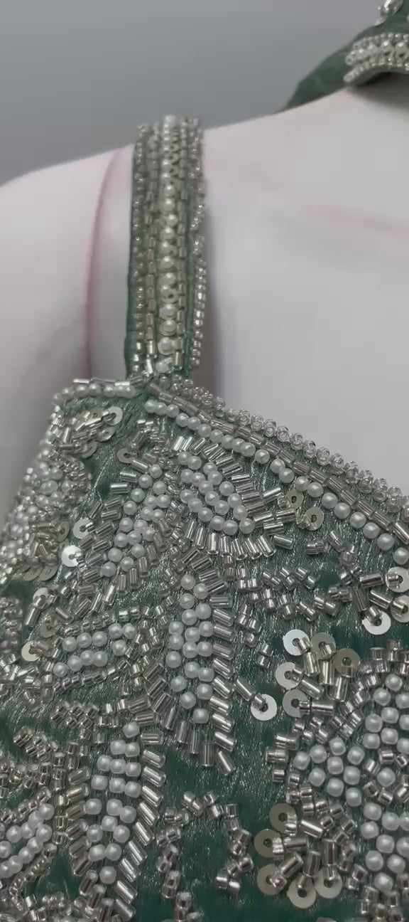 Sage Silver Crystal Corset Lehenga Ensemble