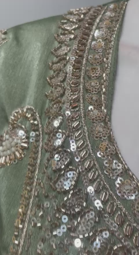 Sage Olive Antique Gold Floral Kurta Set