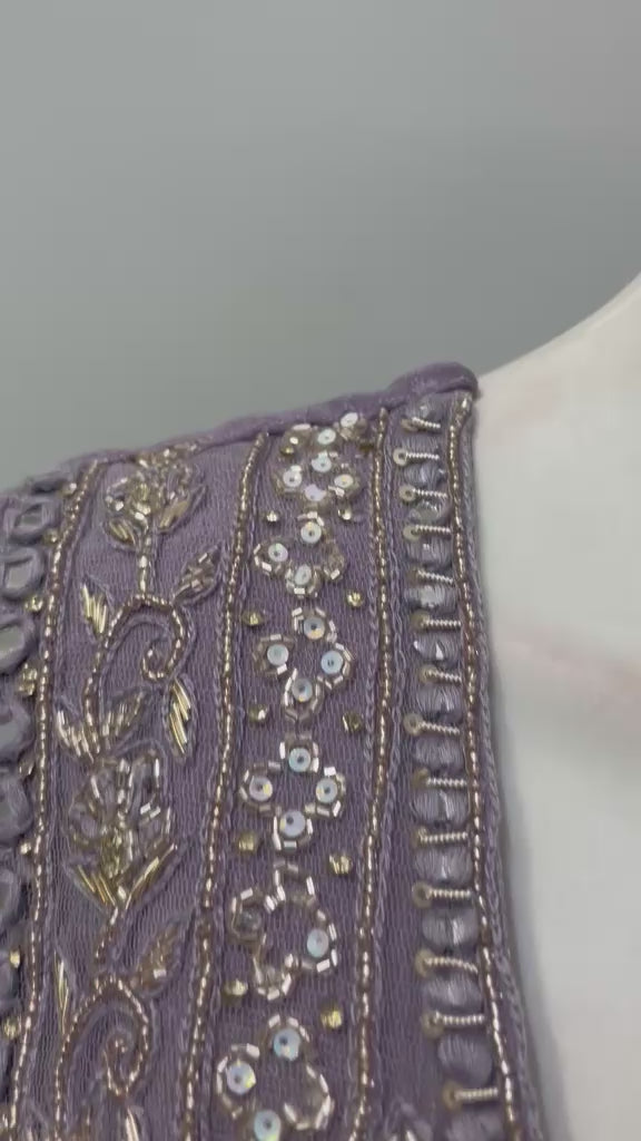 Smoky Lilac Silver Embroidered Anarkali Dupatta Set