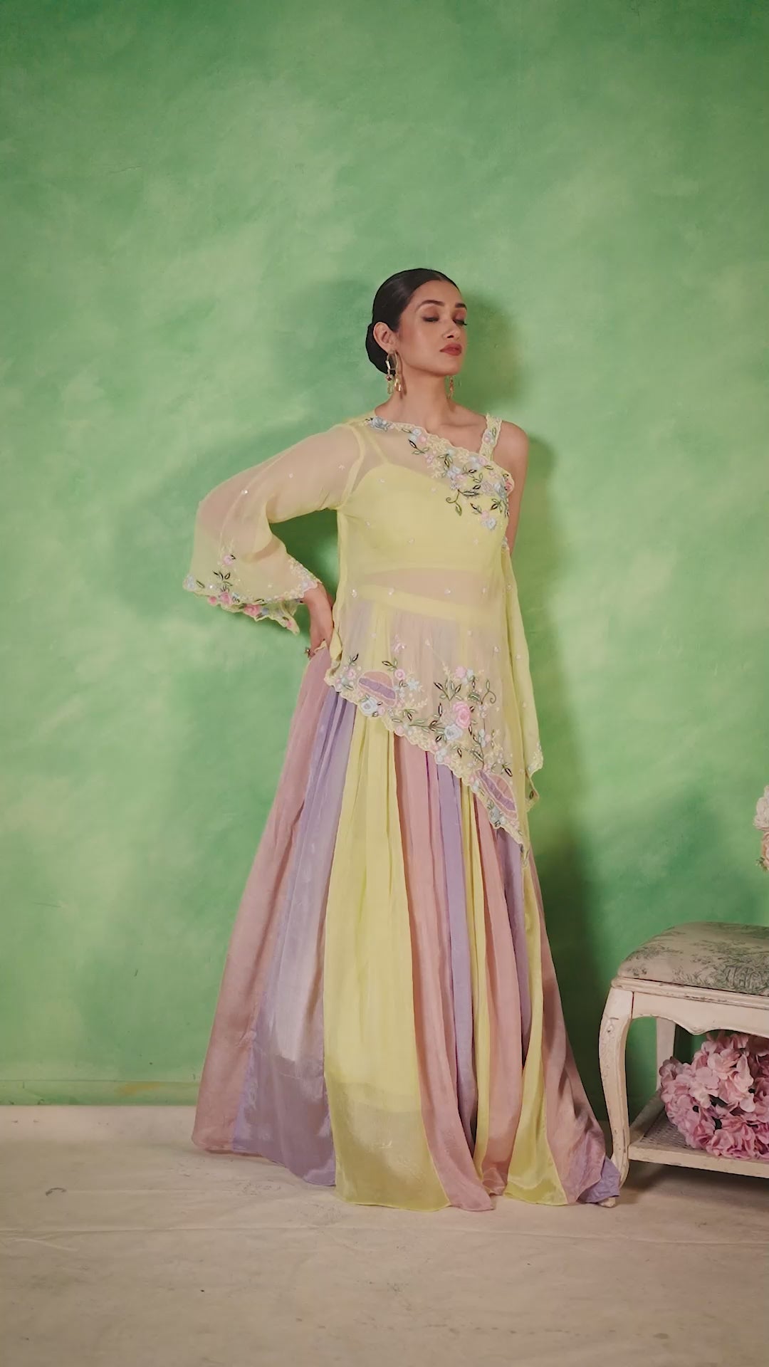 Pastel Lehenga Set Floral Lehenga