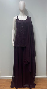 Midnight Plum Sequin Palazzo Couture Ensemble