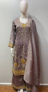 Smoky Mauve Gold Floral Palazzo Set