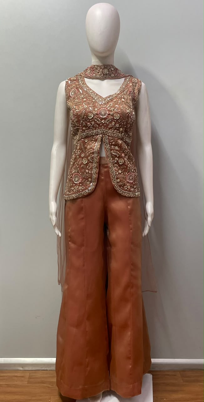 Copper Rose Gold Floral Palazzo Set