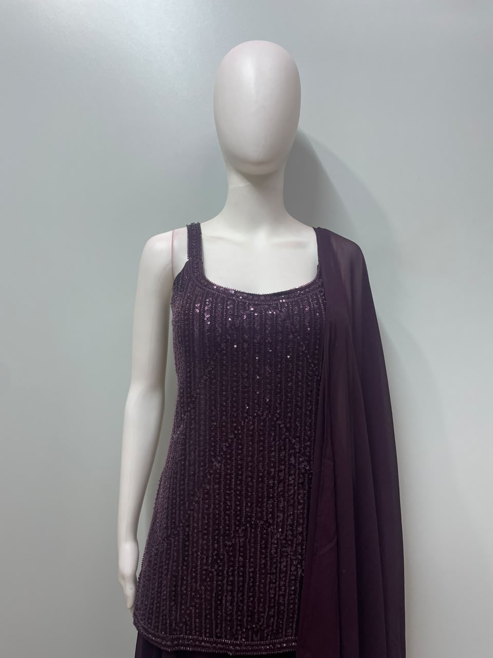 Midnight Plum Sequin Palazzo Couture Ensemble