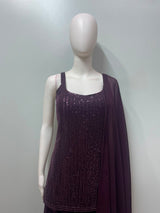 Midnight Plum Sequin Palazzo Couture Ensemble