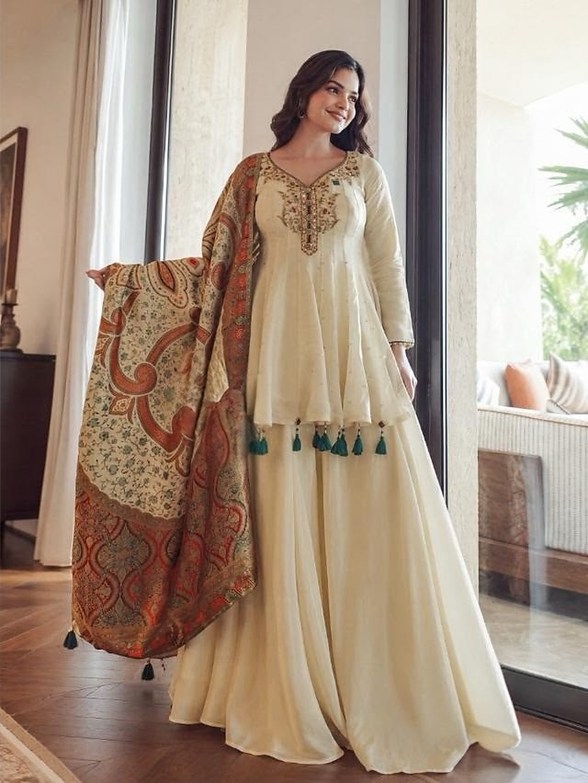 Ivory Multicolor Paisley Palazzo Set
