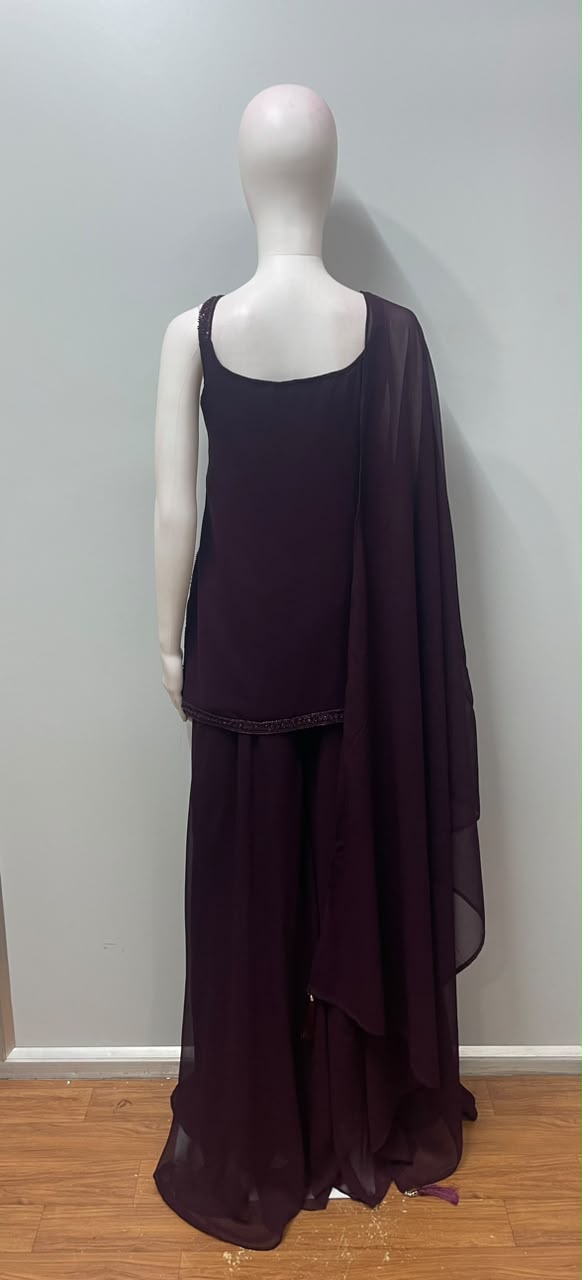 Midnight Plum Sequin Palazzo Couture Ensemble