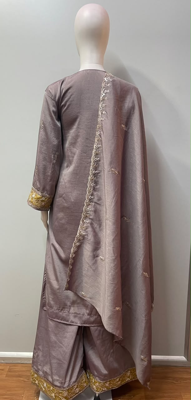 Smoky Mauve Gold Floral Palazzo Set