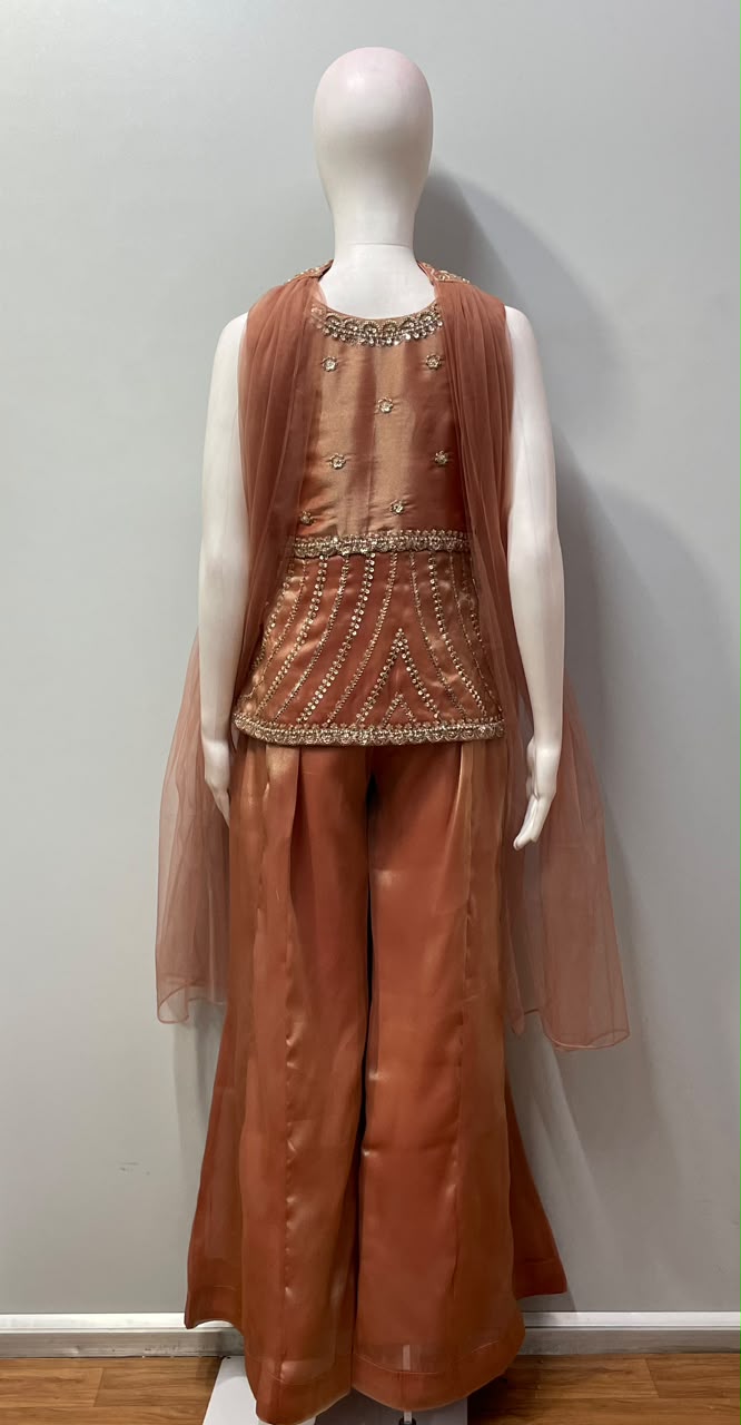 Copper Rose Gold Floral Palazzo Set