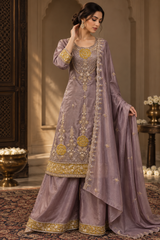 Smoky Mauve Gold Floral Palazzo Set