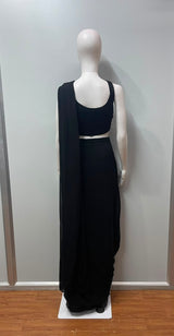 Classic Black Pre-Stitched Saree with Sequin Embellished Blouse – Contemporary Indian Party & Festive Wear