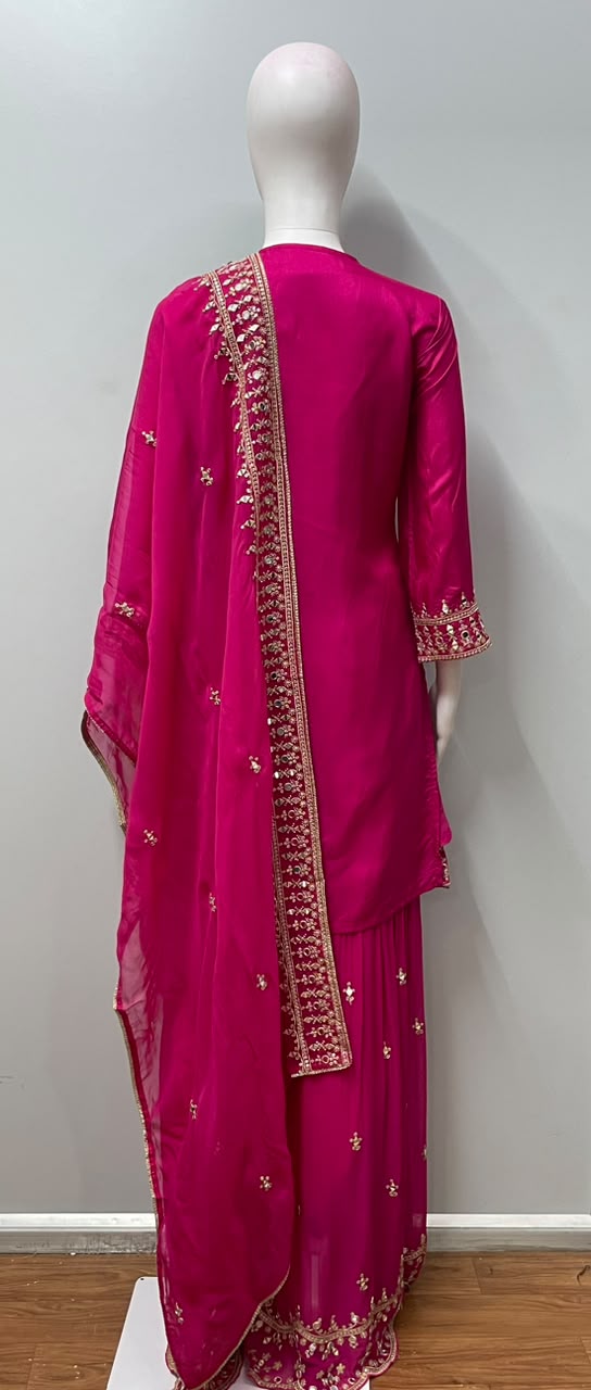 Rani Pink Gold Embroidered Festive Ensemble