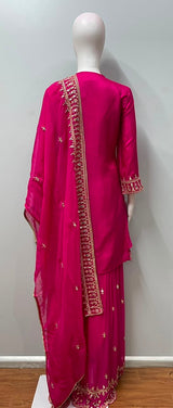Rani Pink Gold Embroidered Festive Ensemble