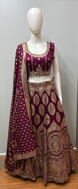 Mulberry Gold Zari Bridal Lehenga Ensemble