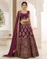 Mulberry Gold Zari Bridal Lehenga Ensemble