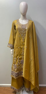 Antique Mustard Rose Gold Floral Palazzo Set