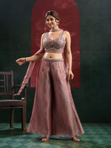 Dusty Rose Silver Crystal Palazzo Set
