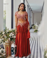 Terracotta Rose Champagne Crystal Fringe Draped Skirt Set