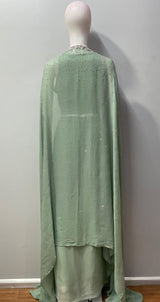 Mint green bustier and cape set featuring bead and sequin work