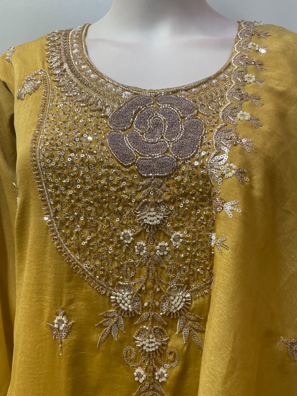 Antique Mustard Rose Gold Floral Palazzo Set