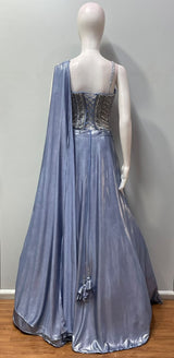 Steel Blue Silver Floral Draped Lehenga Set