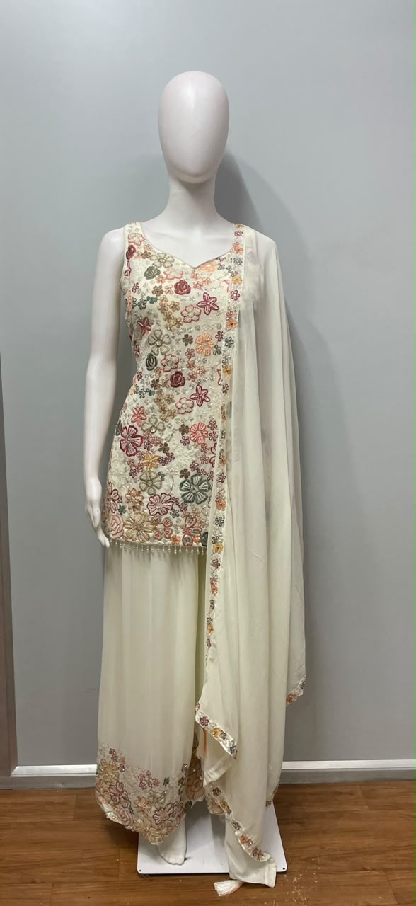 Ivory Botanical Embroidered Palazzo Couture Ensemble