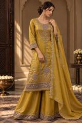 Antique Mustard Rose Gold Floral Palazzo Set