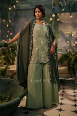 Olive Green Embroidered Palazzo Suit