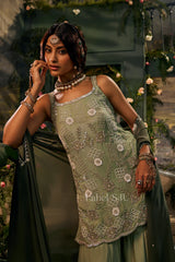 Olive Green Embroidered Palazzo Suit